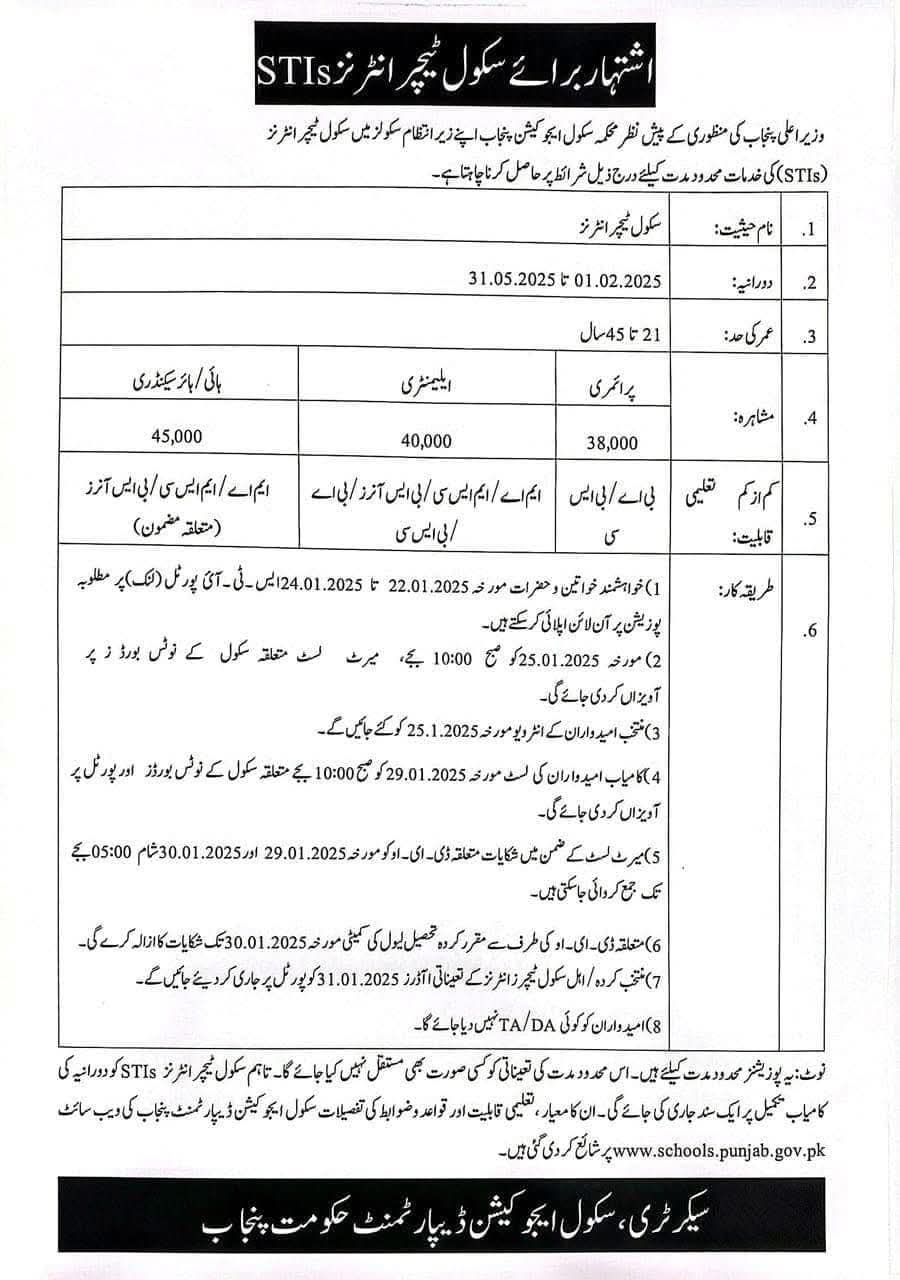 School Teacher Interns (STIs) Opportunities 2025