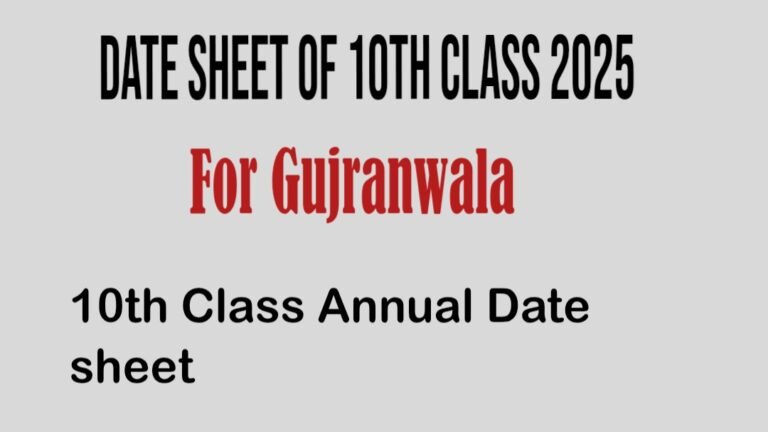 Date Sheet of 10th Class 2025 Gujranwala Board