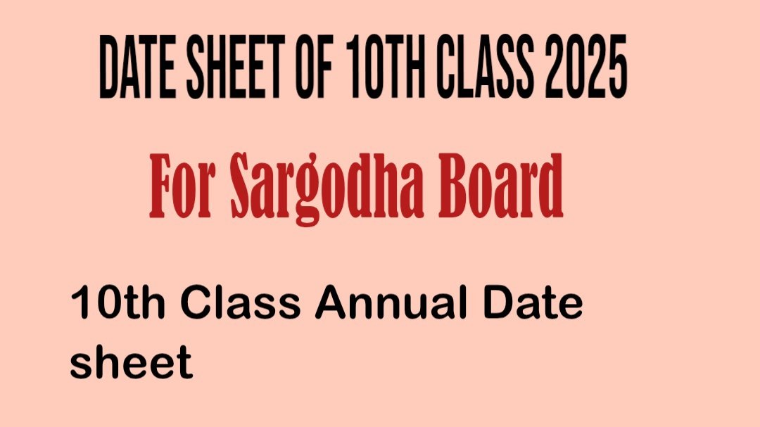 Date Sheet of 10th Class 2025 Sargodha Board